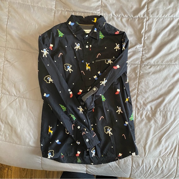 Sovereign Code Boys L 14/16 Christmas Button Long Sleeve Shirt; Astronaut - Picture 4 of 9